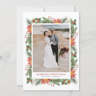 Cartes Pour Fêtes Annuelles Aquarelle Poinsettias Mariage cadre de Noël