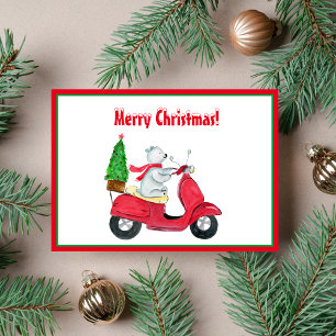 Cartes Pour Fêtes Annuelles Aquarelle Polaire Ours Scooter de Noël