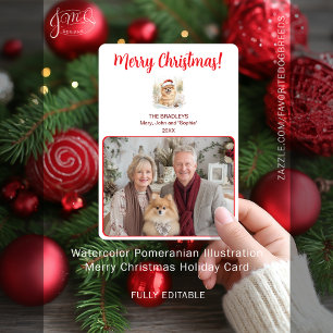 Cartes Pour Fêtes Annuelles Aquarelle Poméranie Illustration Joyeux Noël