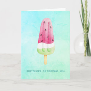 Cartes Pour Fêtes Annuelles Aquarelle Popsicle été Famille de photos Salutatio