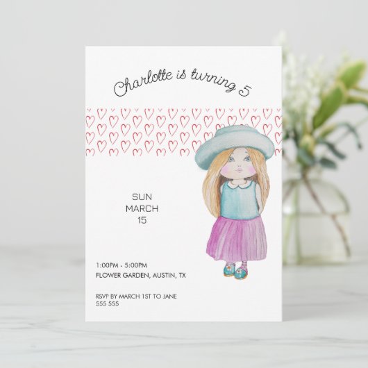 Cartes Pour Fêtes Annuelles Aquarelle poupée douce peinte à la main (Debout devant)