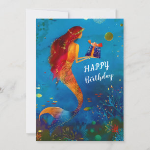 Cartes Pour Fêtes Annuelles Aquarelle Proep Blue Sea Parties scintillant Sirèn