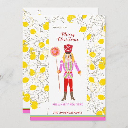 Cartes Pour Fêtes Annuelles Aquarelle Quirky Nutcracker Aime Les Citrons (Devant / Derrière)