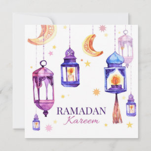 Cartes Pour Fêtes Annuelles Aquarelle Ramadan Kareem Croissant islamique