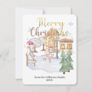 Cartes Pour Fêtes Annuelles Aquarelle Rats d'hiver Joyeux Noël