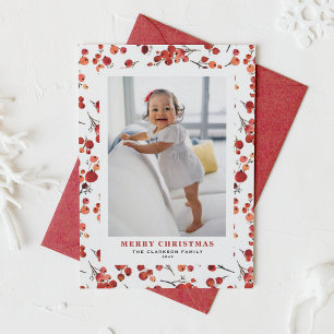 Cartes Pour Fêtes Annuelles Aquarelle Red Winterberry Christmas Photo
