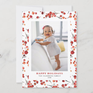 Cartes Pour Fêtes Annuelles Aquarelle Red Winterberry Happy Holidays Photo