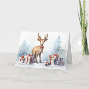 Cartes Pour Fêtes Annuelles Aquarelle renne de Noël avec cadeaux