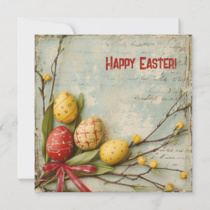 Cartes Pour Fêtes Annuelles Aquarelle rétro rouge et jaune OEufs de Pâques