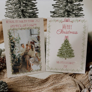Cartes Pour Fêtes Annuelles Aquarelle rétro Rouge Vert sapin de Noël