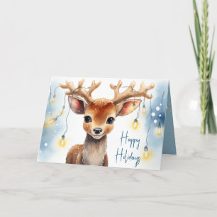 Cartes Pour Fêtes Annuelles Aquarelle Rinder De Noël En Lumières Tangées