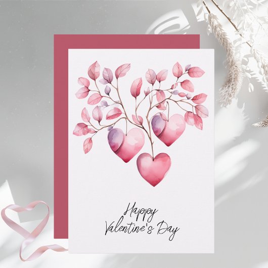 Cartes Pour Fêtes Annuelles Aquarelle rose Coeurs Heureuse Sainte-Valentin