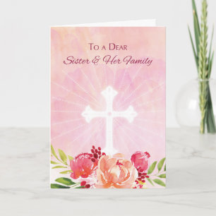 Cartes Pour Fêtes Annuelles Aquarelle rose de bénédictions de Pâques de soeur