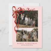 Cartes Pour Fêtes Annuelles Aquarelle rose élégant Bow rouge Noël 4 Photo (Devant)