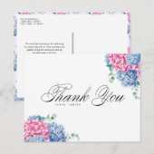 Cartes Pour Fêtes Annuelles Aquarelle rose et bleu Hydrangeas Merci (Devant / Derrière)