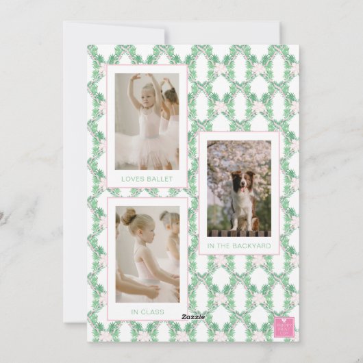 Cartes Pour Fêtes Annuelles Aquarelle rose et vert Noël Ballerinas Photo (Dos)