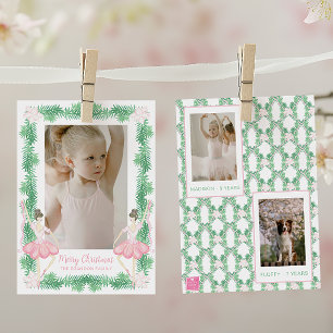 Cartes Pour Fêtes Annuelles Aquarelle rose et vert Noël Ballerinas Photo