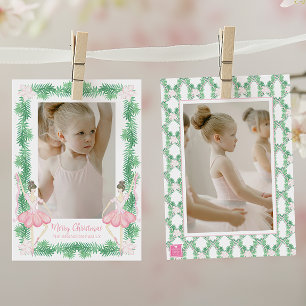 Cartes Pour Fêtes Annuelles Aquarelle rose et vert Noël Ballerinas Photo