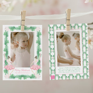 Cartes Pour Fêtes Annuelles Aquarelle rose et vert Noël Ballerinas Photo