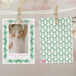 Cartes Pour Fêtes Annuelles Aquarelle rose et vert Noël Garland Photo