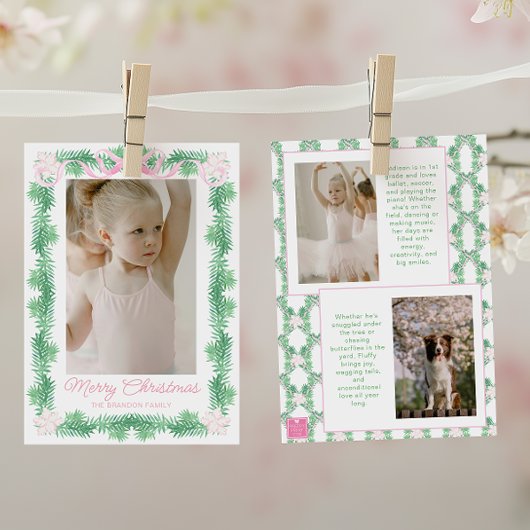 Cartes Pour Fêtes Annuelles Aquarelle rose et vert Noël Garland Photo