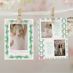Cartes Pour Fêtes Annuelles Aquarelle rose et vert Noël Garland Photo