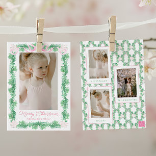 Cartes Pour Fêtes Annuelles Aquarelle rose et vert Noël Garland Photo