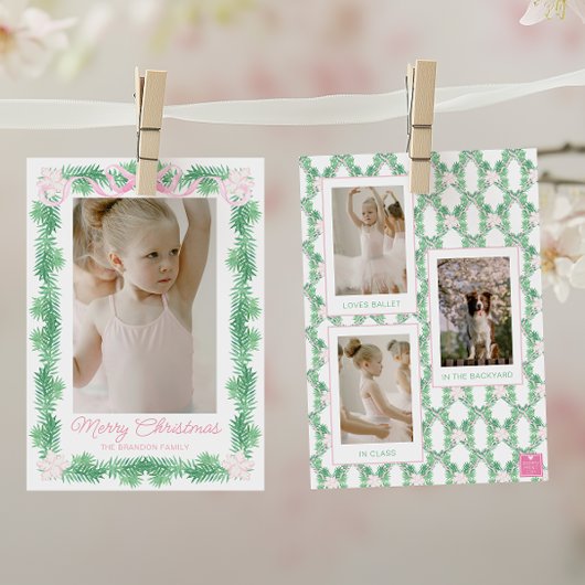 Cartes Pour Fêtes Annuelles Aquarelle rose et vert Noël Garland Photo