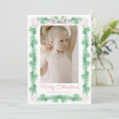 Cartes Pour Fêtes Annuelles Aquarelle rose et vert Noël Garland Photo (Debout devant)