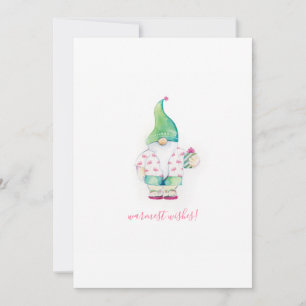 Cartes Pour Fêtes Annuelles Aquarelle rose et verte mignonne Gnome de Noël