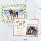 Cartes Pour Fêtes Annuelles Aquarelle rose Flamant rose de Noël Monogramme Cre