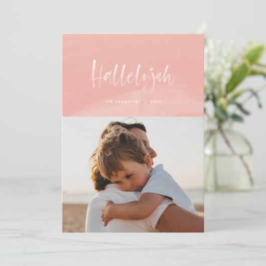 Cartes Pour Fêtes Annuelles Aquarelle rose Hallelujah Noël (Debout devant)