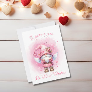 Cartes Pour Fêtes Annuelles Aquarelle rose mignonne Gnome Saint-Valentin