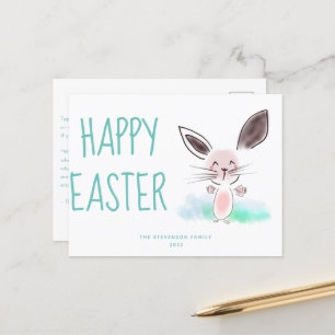 Cartes Pour Fêtes Annuelles Aquarelle rose mignonne lapin Joyeux Pâques