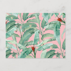 Cartes Pour Fêtes Annuelles Aquarelle rose moderne Tropical Banana Palm Feuill