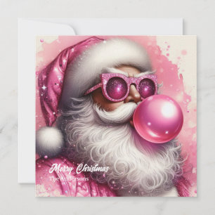 Cartes Pour Fêtes Annuelles Aquarelle rose Père Noël soufflant bulle rose gomm