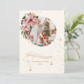 Cartes Pour Fêtes Annuelles Aquarelle rose Poinsettia Joyeux Noël Photo (Debout devant)