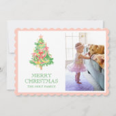 Cartes Pour Fêtes Annuelles Aquarelle rose Vert Bois Coquette Photo de Noël (Devant)