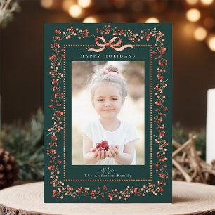 Cartes Pour Fêtes Annuelles Aquarelle Rouge Berry Frame Photo Vert Noël