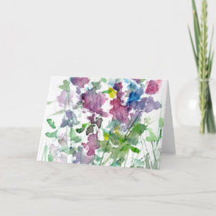 Cartes Pour Fêtes Annuelles Aquarelle Rouge Bleu peinture Bouquet vert tiges