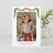 Cartes Pour Fêtes Annuelles Aquarelle Rouge Bow Garland Noël (Debout devant)