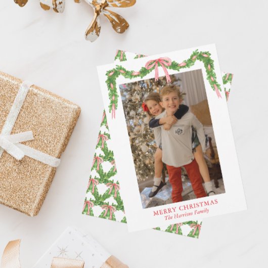 Cartes Pour Fêtes Annuelles Aquarelle Rouge Bow Garland Noël