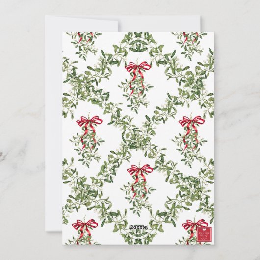 Cartes Pour Fêtes Annuelles Aquarelle Rouge Bow Mistletoe Garland Photo (Dos)