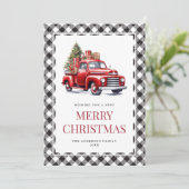 Cartes Pour Fêtes Annuelles Aquarelle Rouge Camion Buffalo Platiné Noël (Debout devant)