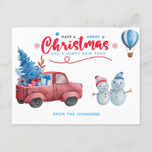 Cartes Pour Fêtes Annuelles Aquarelle Rouge Camion de Noël Scène de Noël