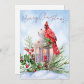 Cartes Pour Fêtes Annuelles Aquarelle rouge cardinale Oiseau Noël d'hiver (Devant / Derrière)