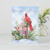 Cartes Pour Fêtes Annuelles Aquarelle rouge cardinale Oiseau Noël d'hiver (Debout devant)