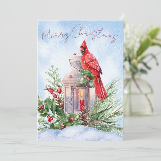 Cartes Pour Fêtes Annuelles Aquarelle rouge cardinale Oiseau Noël d'hiver (Debout devant)
