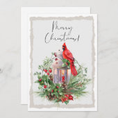 Cartes Pour Fêtes Annuelles Aquarelle rouge cardinale Oiseau Noël d'hiver (Devant / Derrière)