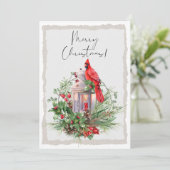 Cartes Pour Fêtes Annuelles Aquarelle rouge cardinale Oiseau Noël d'hiver (Debout devant)